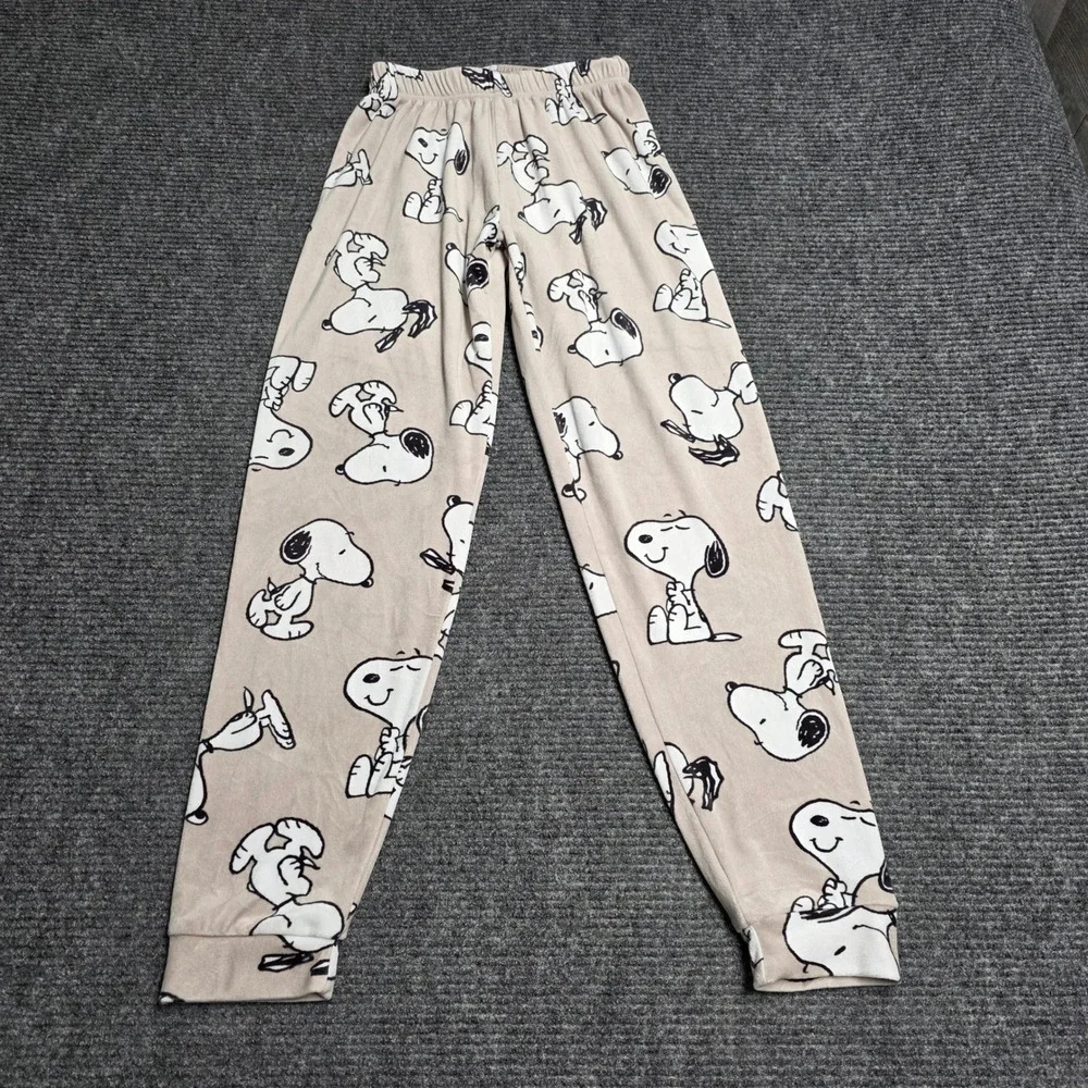 Primark Snoopy Peanuts Pajama Set Women's Size 2XS Beige Fleece Shirt‎ Joggers - Picture 9 of 15